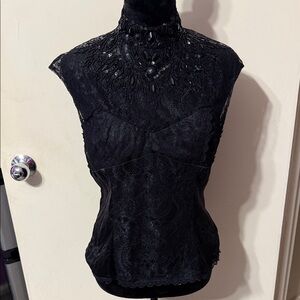 bebe Black Lace High-Neck Blouse
